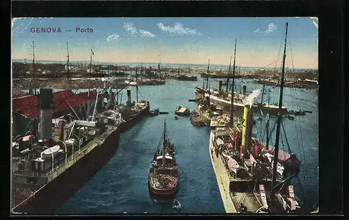 AK Genova, Porto, Dampfer im Hafen