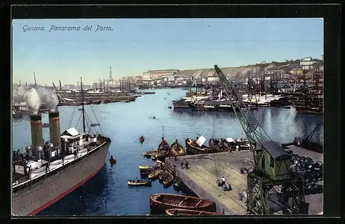 AK Genova, Panorama del Porto, Dampfer im Hafen