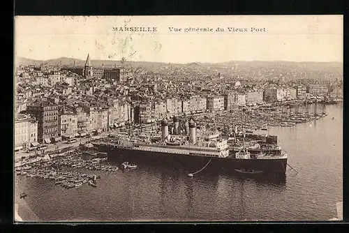 AK Marseille, vue generale du vieux port, Dampfer im Hafen