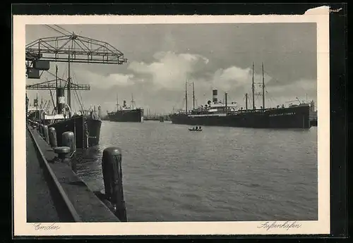 AK Emden, Dampfer im Aussenhafen