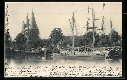 AK Lübeck, Segelschiffe im Hafen