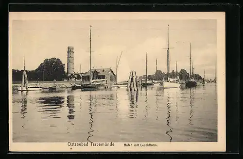 AK Travemünde, Hafen mit Leuchtturm