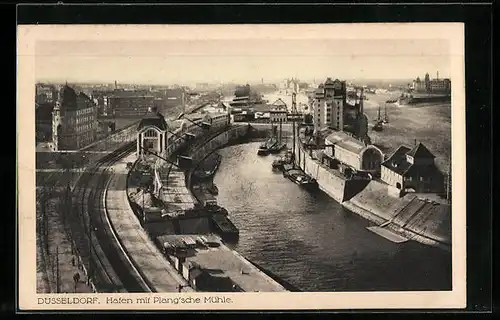 AK Düsseldorf, Hafen mit Plangscher Mühle