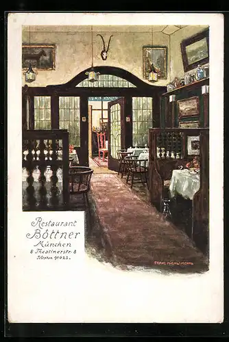 AK München, Gastraum des Restaurant Böttner, Theatinerstr. 8