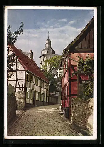 AK Soest, Blick durch die kleine Osthofe zur Hohenkirche