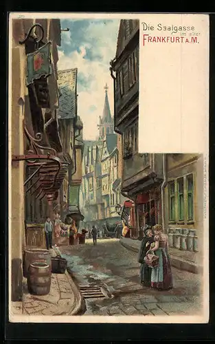 Lithographie Alt-Frankfurt, Strassenpartie der Saalgasse
