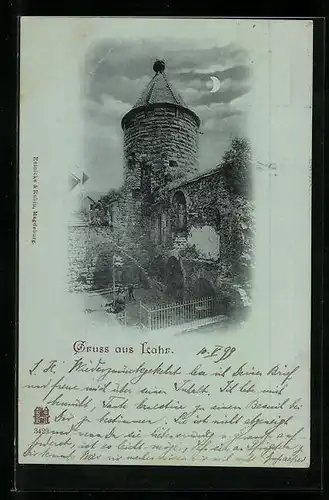 Mondschein-AK Lahr, Ruine der Burg