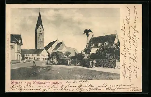AK Schwabmünchen, Kirche und Kriegerdenkmal