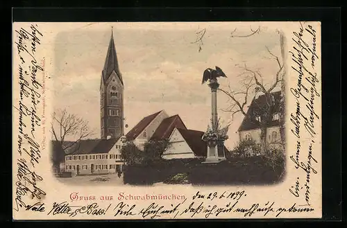 AK Schwabmünchen, Kriegerdenkmal mit Kirche