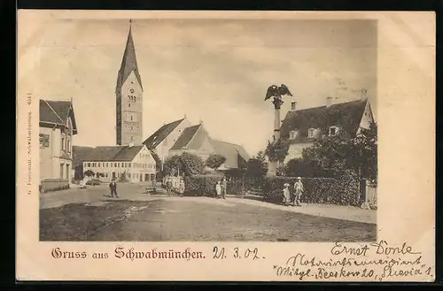 AK Schwabmünchen, Pfarrkirche und Kriegerdenkmal