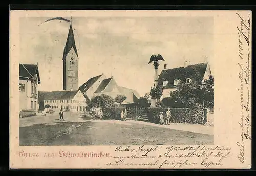 AK Schwabmünchen, Kriegerdenkmal und Pfarrkirche