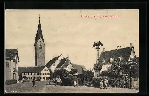 AK Schwabmünchen, Pfarrkirche mit Kriegerdenkmal