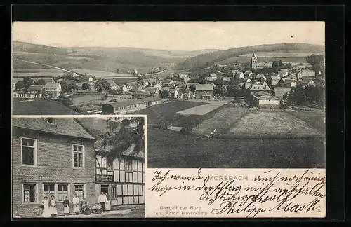 AK Morsbach, Gasthof zur Burg, Inh. Anton Haverkamp, Totalansicht des Ortes