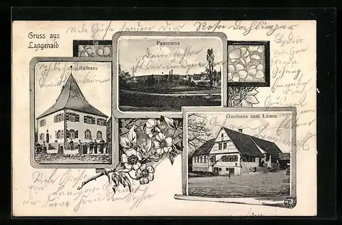 AK Langenalb, Gasthaus zum Lamm, Panorama, Rathaus
