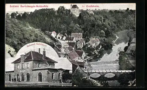 AK Burleswagen-Neidenfels, Bahnhof Satteldorf, Teilansicht mit Schloss