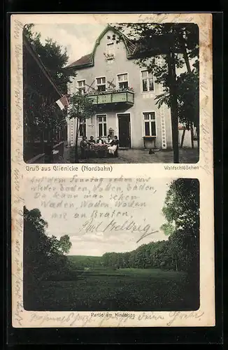 AK Glienicke /Nordbahn, Gasthaus Waldschlösschen, Partie am Kindelsee