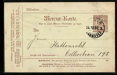 AK Mercur-Karte, Private Stadtpost Hannover