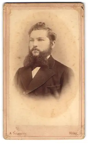 Fotografie Adolf Johannson, Nisky, Horkaerstr. 10, Elegant gekleideter Herr mit Vollbart