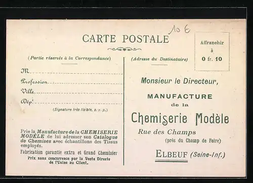 Künstler-AK Elbeuf, Vue générale de la Manufacture de la Chemiserie Modèle