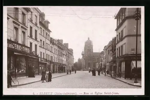 AK Elbeuf, Rue et Église Saint-Jean