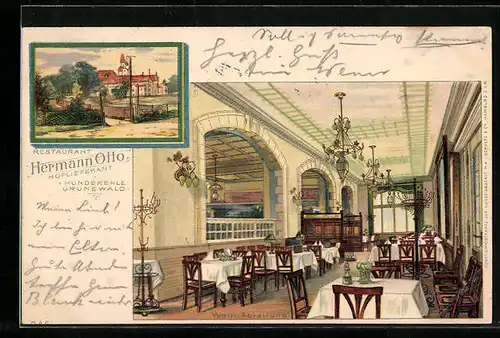 Lithographie Berlin-Grunewald, Restaurant Hundekehle von Hermann Otto, Innenansicht