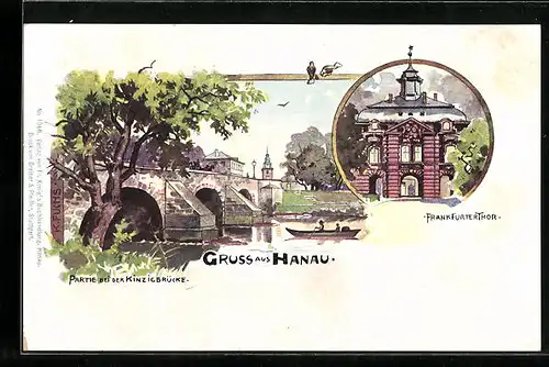 AK Hanau, Partie bei der Kinzigbrücke, Frankfurterthor
