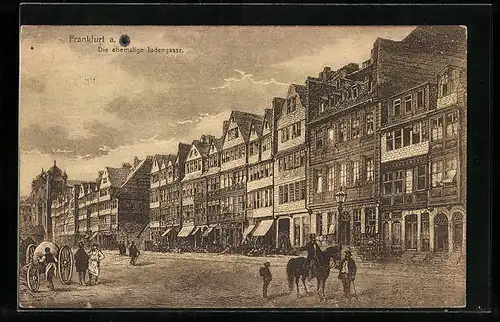 Künstler-AK Alt-Frankfurt, Ehemalige Judengasse mit Blick zur Synagoge