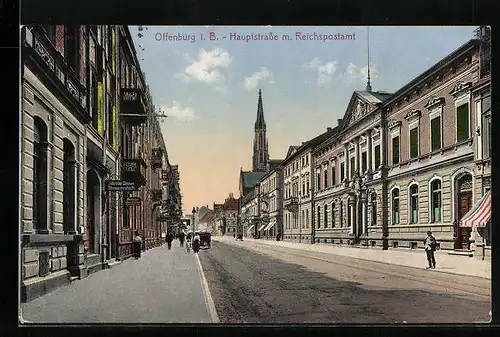 AK Offenburg i. B., Hauptstrasse mit Reichspostamt