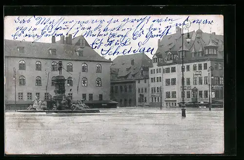 AK Hochwasser, Nürnberg am 05.02.1909, auf dem Hauptmarkt
