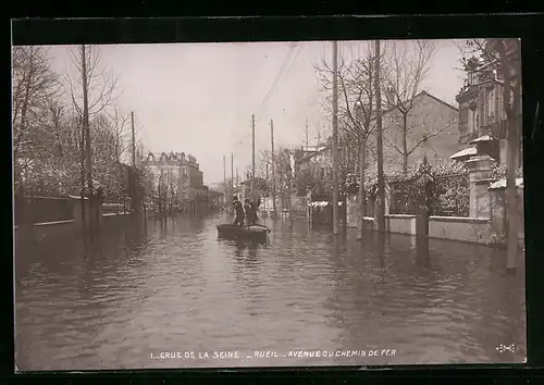 AK Rueil, Crue de la Seine, Avenue du Chemin de Fer, Hochwasser