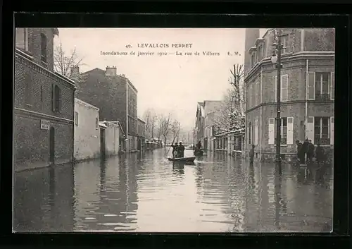 AK Levallois-Perret, Inondations de 1910, La Rue de Villiers, Strassenpartie bei Hochwasser