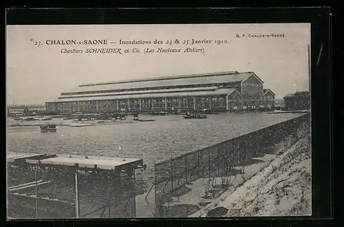AK Chalon-s-Saone, Inondations des 24 & 25 Janvier 1910, Chantiers Schneider & Cie.