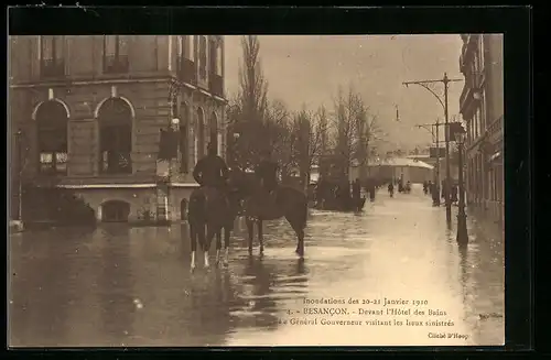 AK Besancon, Inondations des 20-21 Janvier 1910, Devant l`Hôtel des Bains