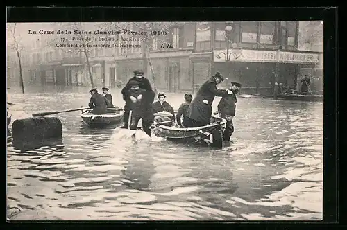 AK Asnières, La Crue de la Seine, 1910, Comment on transborde les habitants, Hochwasser