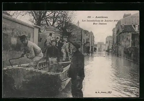 AK Asnières, Les Inondations de Janvier 1910, Rue Dussau, Hochwasser