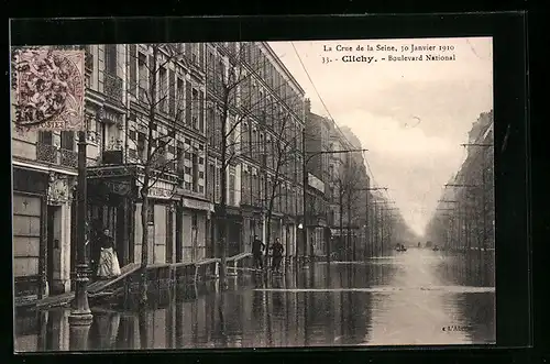 AK Clichy, Boulevard National, La Crue de la Seine