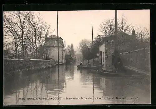 AK Boulogne-Billancourt, Inondations de Janvier 1910, La Rue de Buzenval