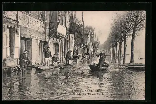 AK Asnières, Le Quai, Inondations de 1910, Hochwasser