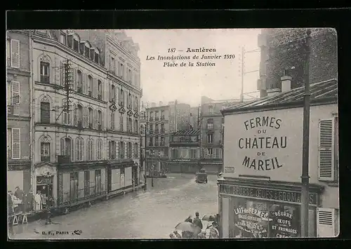 AK Asnières, Les Inondations de Janvier 1910, Place de la Station