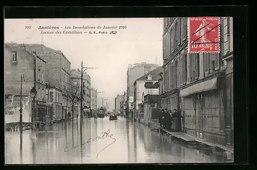 AK Asnières, Les Inondations de Janvier 1910, Avenue des Grésillons