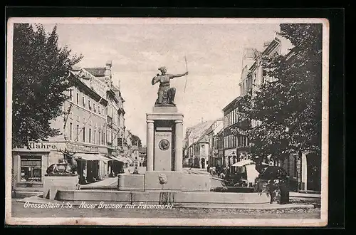 AK Grossenhain i. Sa., Neuer Brunnen mit Frauenmarkt