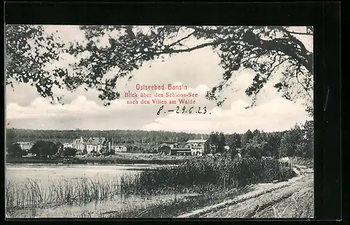 AK Bansin /Ostsee, Blick über den Schloon-See nach den Villen am Walde