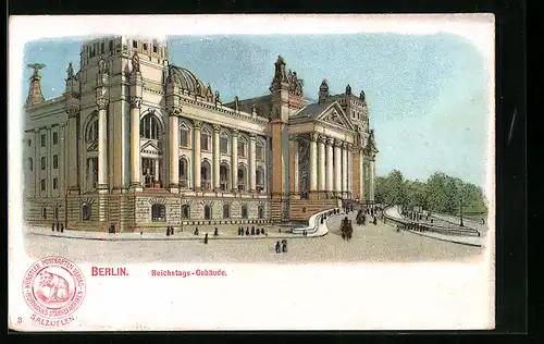 Lithographie Berlin-Tiergarten, vor dem Reichstagsgebäude