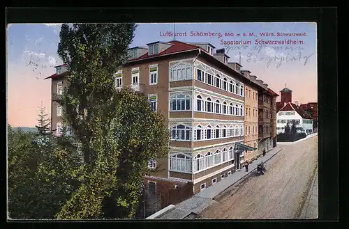 AK Schömberg /Württ. Schwarzwald, Sanatorium Schwarzwaldheim mit Strassenpartie