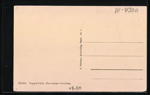 AK Essen, Krupp`s Fabrik, Die mechanische Werkstätte mit Fabrikarbeitern