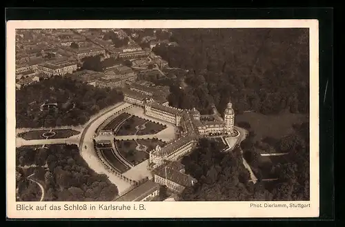 AK Karlsruhe i. B., Schloss mit Umgebung, Zeppelinaufnahme