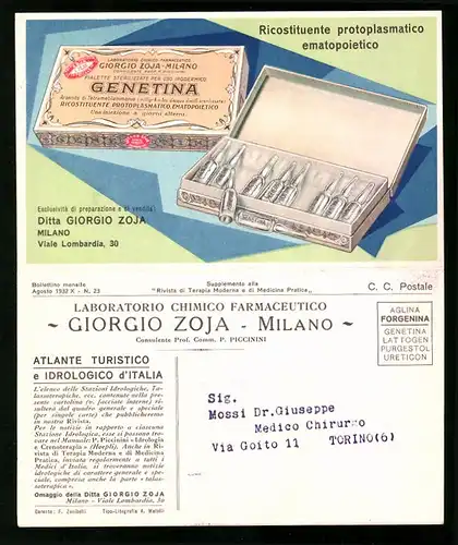 Klapp-AK Reklame für Genetina, Giorgio Zoja-Milano, Landkarte der Region um die italienische Stadt Aosta