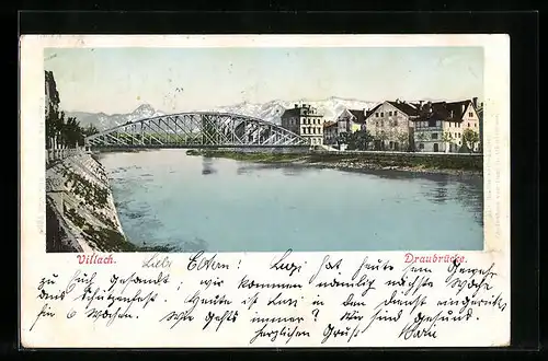 AK Villach, Partie an der Draubrücke