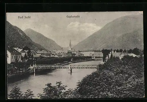 AK Bad Ischl, Esplanade, Teilansicht mit Brücke