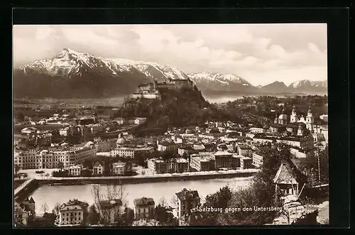 AK Salzburg, Ortsansicht gegen den Untersberg